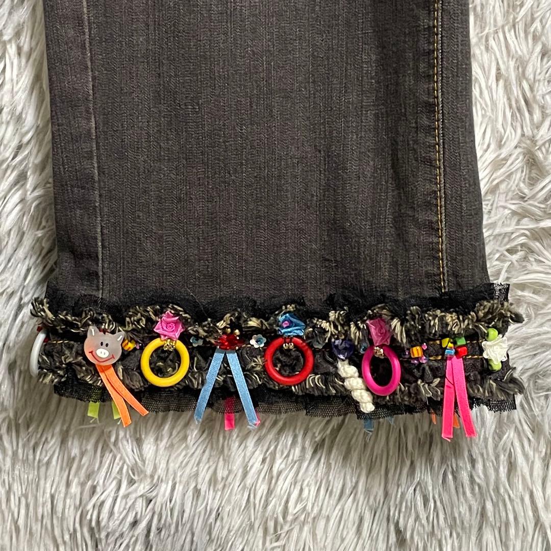 美品】アルベロベロ オレボレブラ ぶたさん フリンジ ブラック デニム