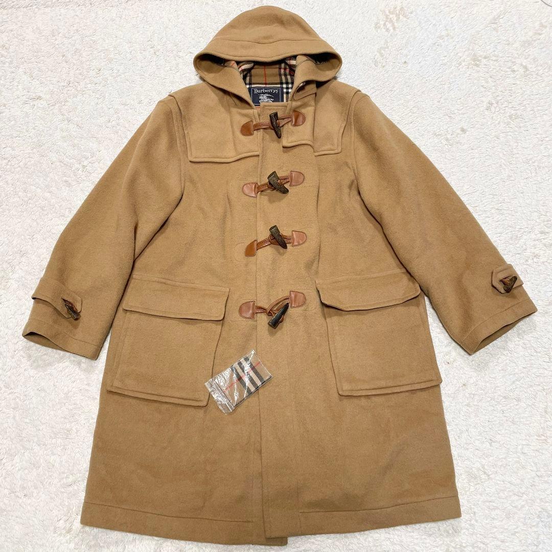 バーバリー ダッフルコート ウールカシミヤ ノバチェック キャメル レザー 本物 現行タグ 極美品 バーバリー レザー切替 ノバチェック ダッフル