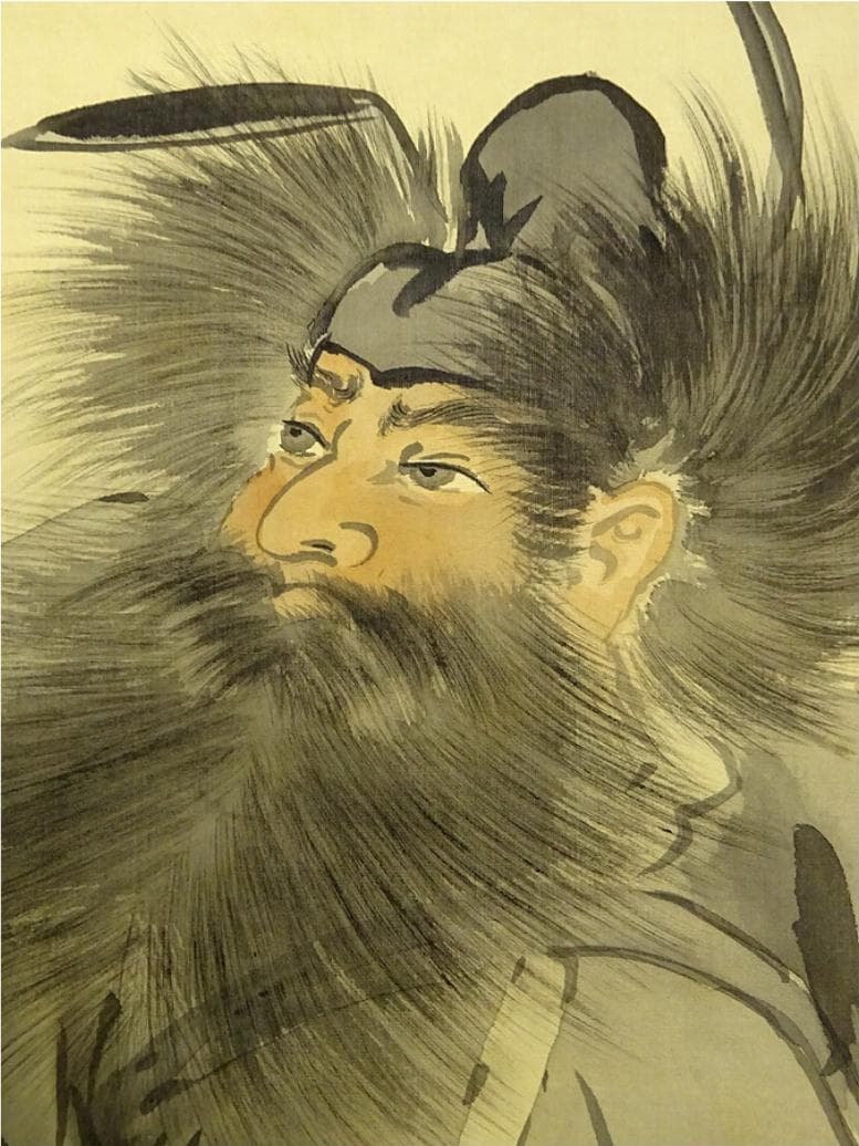 掛軸 若井道義『鍾馗図』日本画 絹本 肉筆 無地箱付 掛け軸 a092919