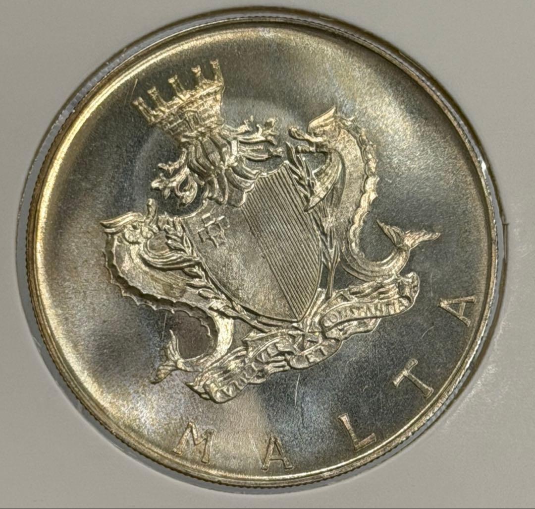 稀少❗️1972年マルタマンウェル・ディメック1リラ記念銀貨トーン