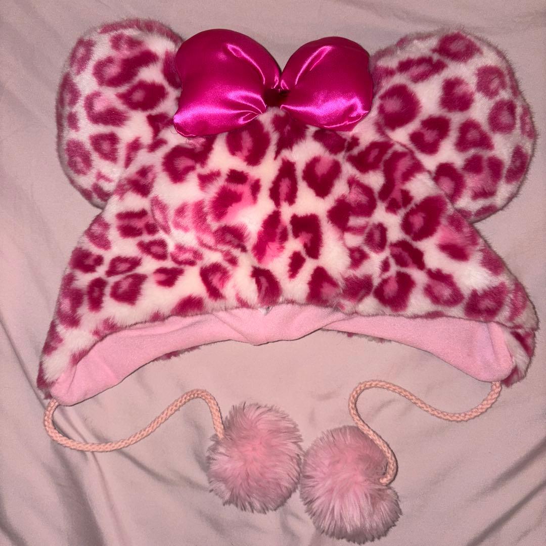 お値下げしました】ディズニー ヒョウ柄ファンキャップ ミニー ピンク