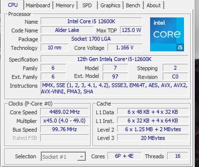 CPU Intel i5-12600k LGA1700
