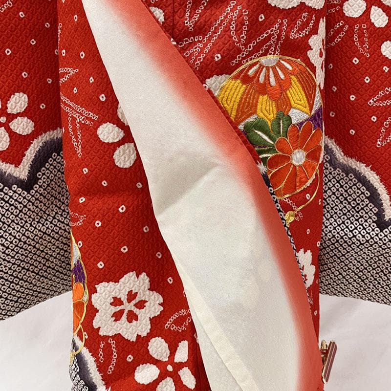 503ag4◎七五三 七歳 女児 総絞り風 銀駒刺繍 着物&袋帯&