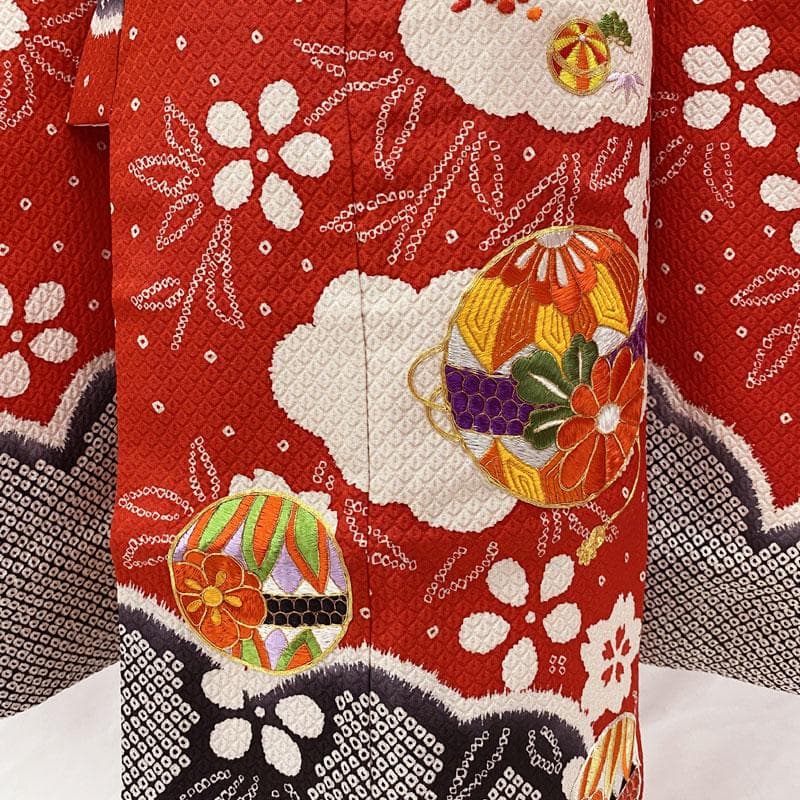 503ag4◎七五三 七歳 女児 総絞り風 銀駒刺繍 着物&袋帯&