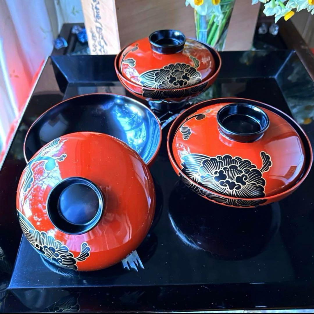 2177様感謝‼️緋牡丹お竜JAPAN 輪島蒔絵牡丹洗朱❌黒