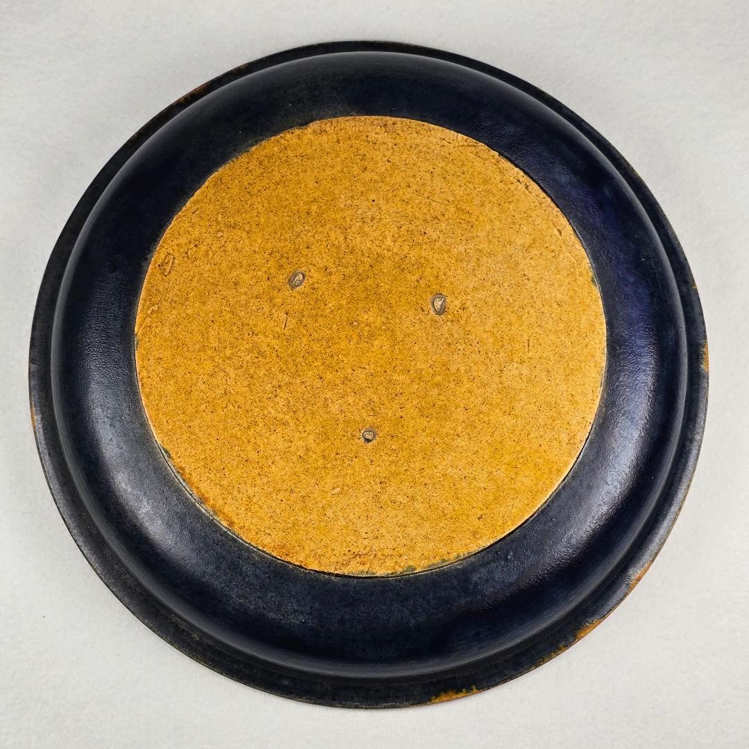 舶来品 希少 中国古磁 唐三彩 陽刻 手描き 蓮魚紋 筆添 筆洗 観賞皿 超