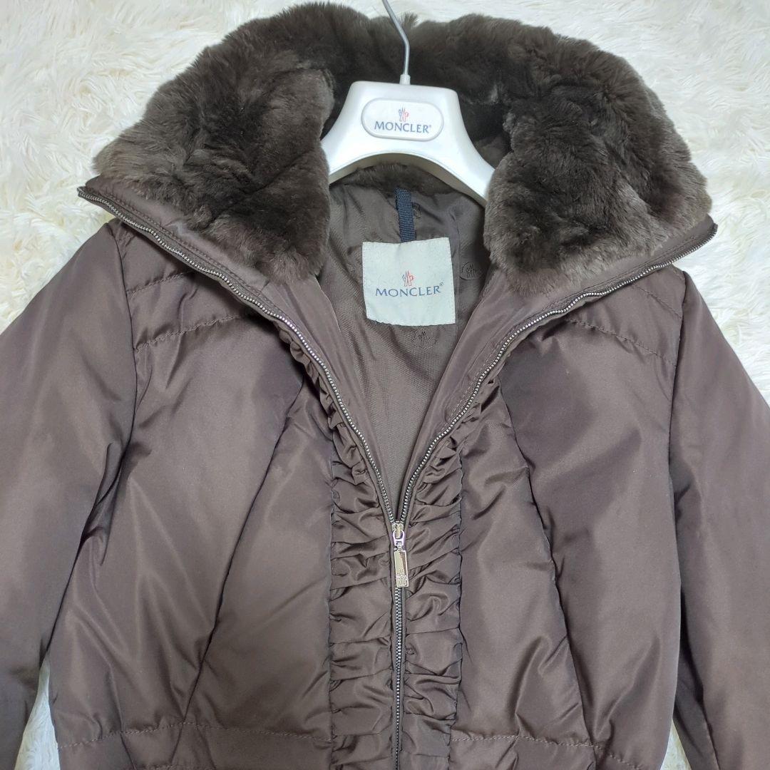 美品 鑑定済】モンクレール AMANDA ロングダウン サイズ1 ブラウン