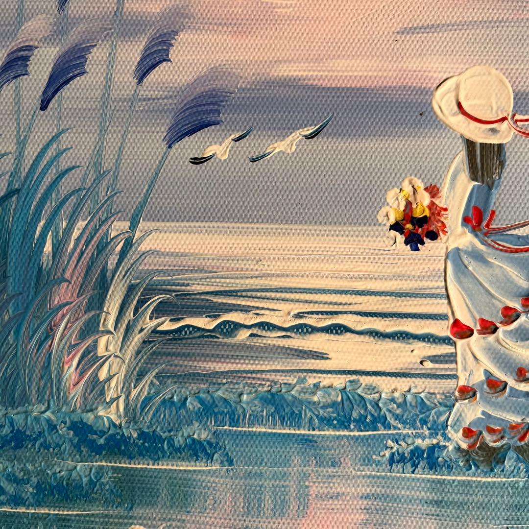 手書き油絵 海を眺める少女 額付 絵画 インテリア 油彩画 - メルカリ