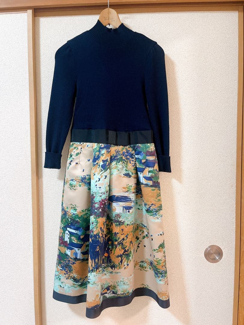 【タグ付き】 M'sGRACY ワンピース　油絵柄　ドッキングワンピース ルネ 293195_L.jpg