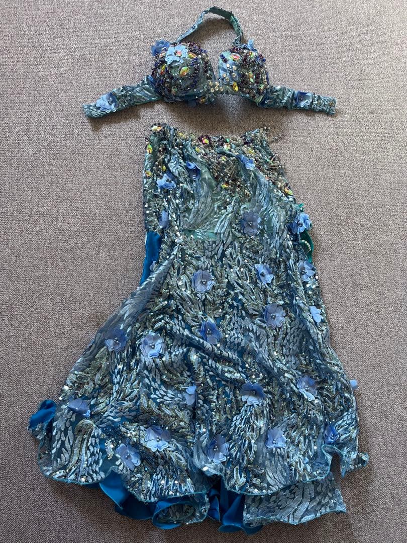 ベリーダンス用ブルーのオリエンタルセットアップ 送料無料】 即納 ベリーダンス衣装 オリエンタル セットアップ ブルー