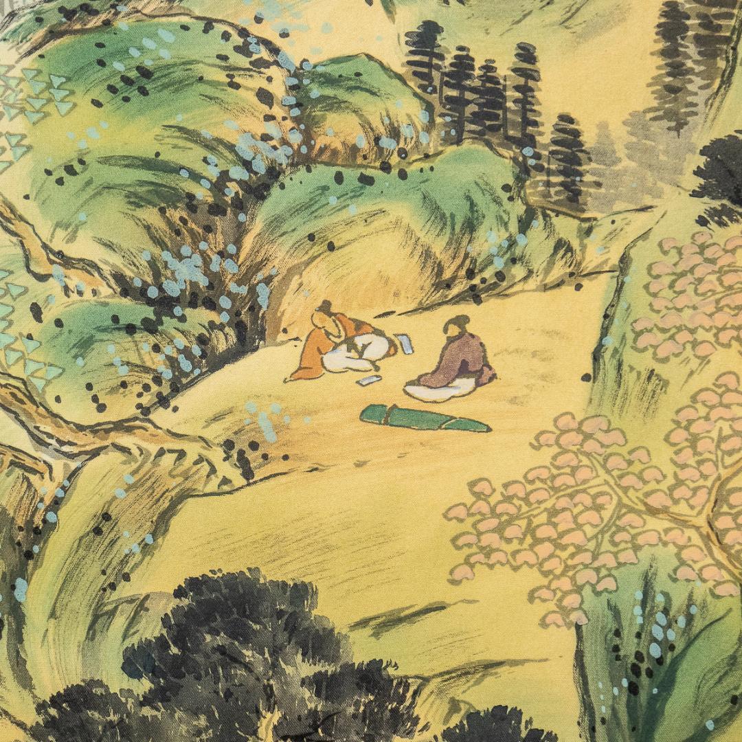 掛軸-1083 芳文 彩色南画山水図 共箱 青緑山水 大幅 - メルカリ