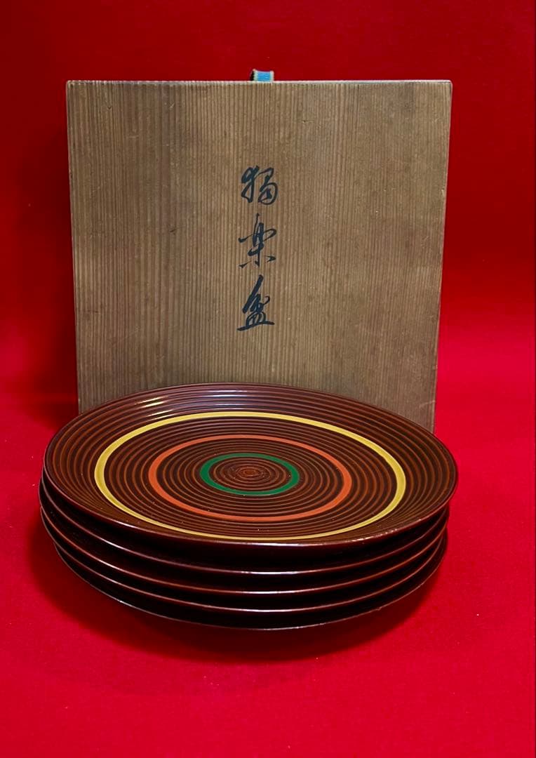 茶道具 古道具 菓子器 菓子盆 丸盆 独楽盆五枚 箱付き 茶道具 菓子器 干菓子器 干菓子盆 丸盆 独楽盆 尺〇 高桑泉斎作 茶道