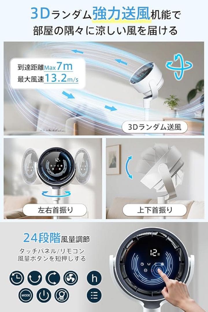 サーキュレーター DCモーター 静音 扇風機兼用 3D 自動首振り AIスマート