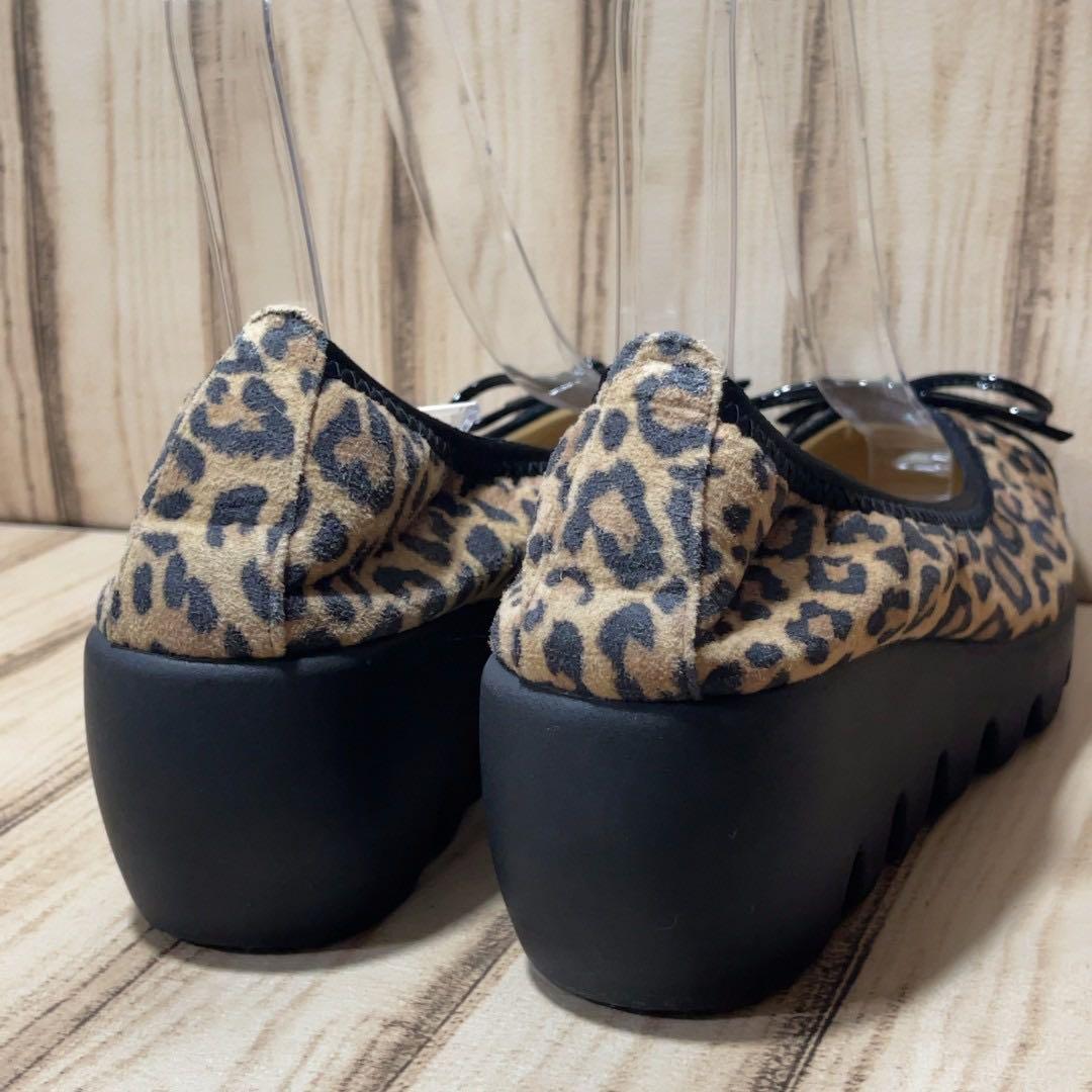 ヒルズアベニュー ウェーブソール 厚底パンプス レオパード柄 黒 23.5