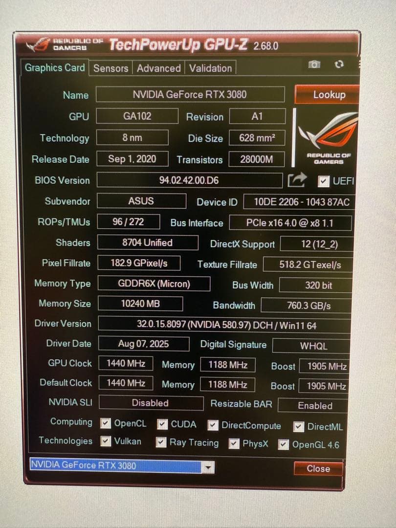 グラフィックボード・グラボ・ビデオカード ASUS ROG STRIX RTX 3080 10GB OC