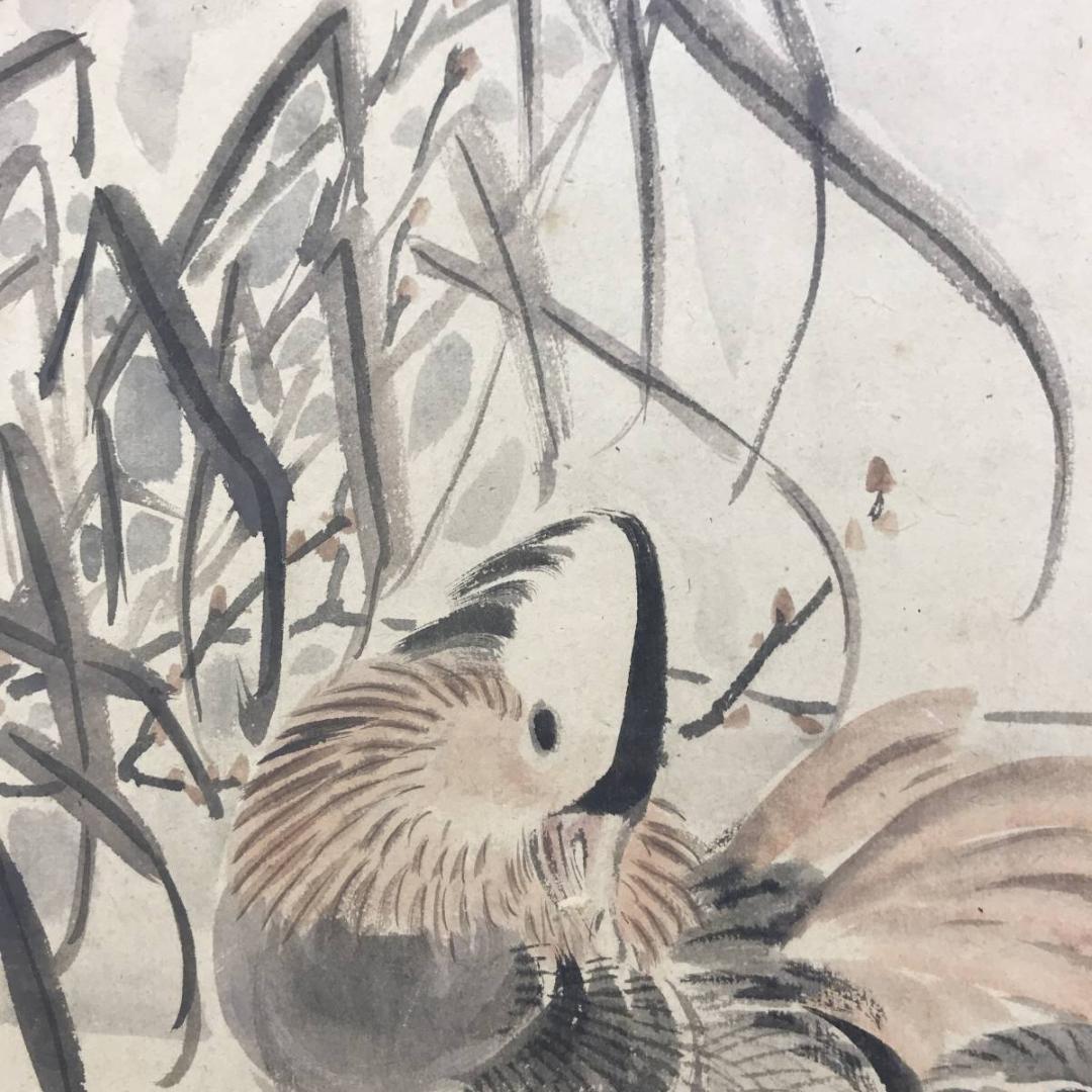 真作】池田九華/石川県出身/雪中芦に鴛鴦図/花鳥図/