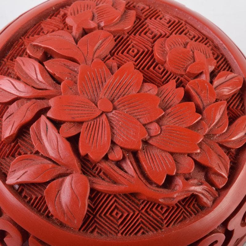 中国剔紅堆朱花草文香合時代箱付V9085