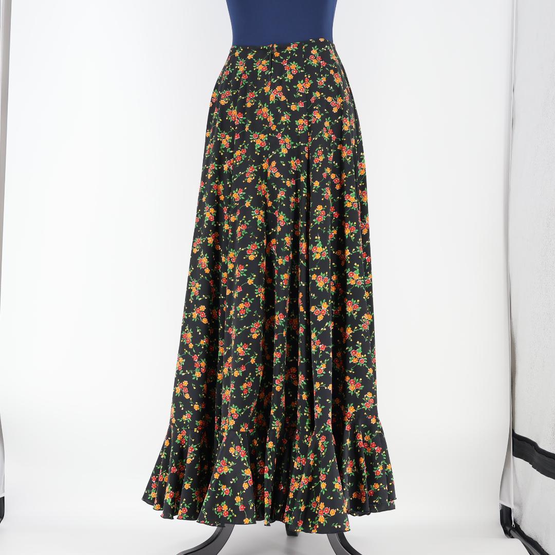 フラメンコ衣装】ブラック ファルダ スカート 花柄模様 黒 大きく