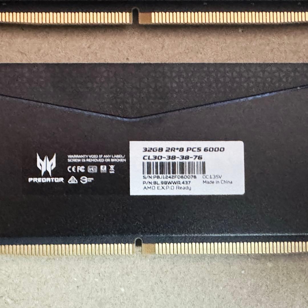Acer Predator DDR5 6000mhz 64GB(32GBx2枚)