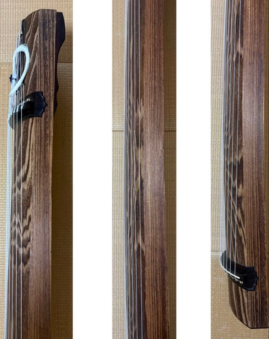 高級品】福山琴 くり甲 綾杉彫 口前装飾（銘有） 蒔絵付 琴柱 白象