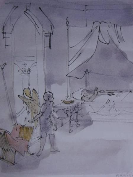 小磯 良平、サムエルへの主の呼びかけ、希少画集画、新品額装付