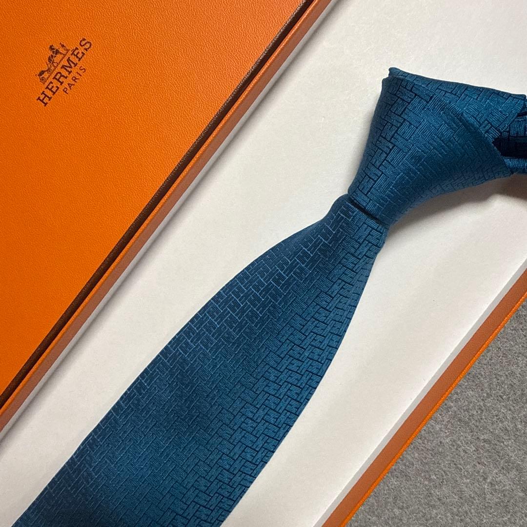 エルメス ネクタイ 青緑 H柄H織ファソネ - メルカリ