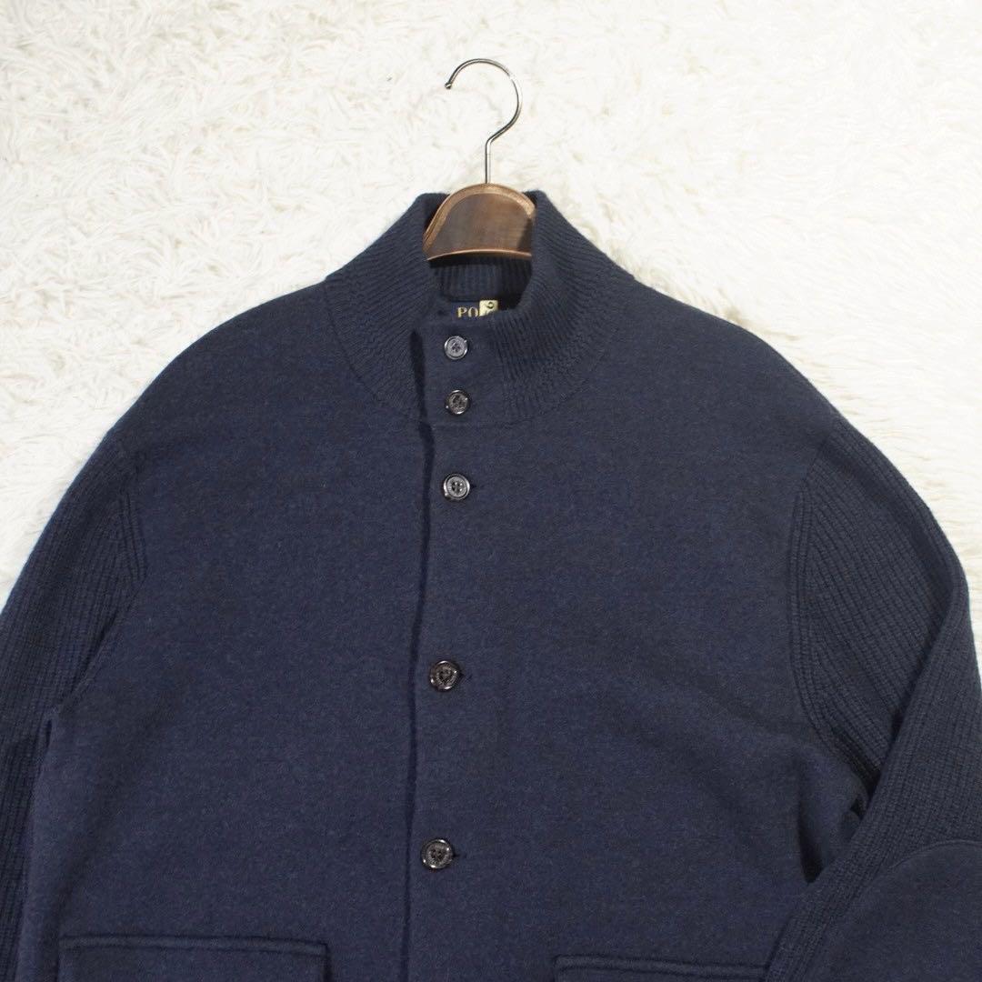 クリーニング済み カシミヤ《ポロラルフローレン》ニットジャケット(L)ネイビー