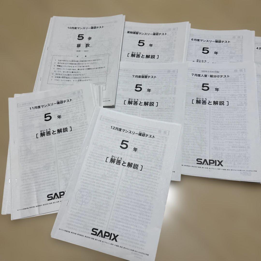 2024年度SAPIX 5年組み分け、復習、マンスリー、テスト全11回 - メルカリ