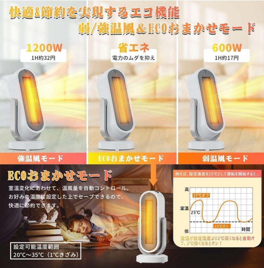 セラミックヒーター　電気ファンヒーター 電気ストーブ ホワイト