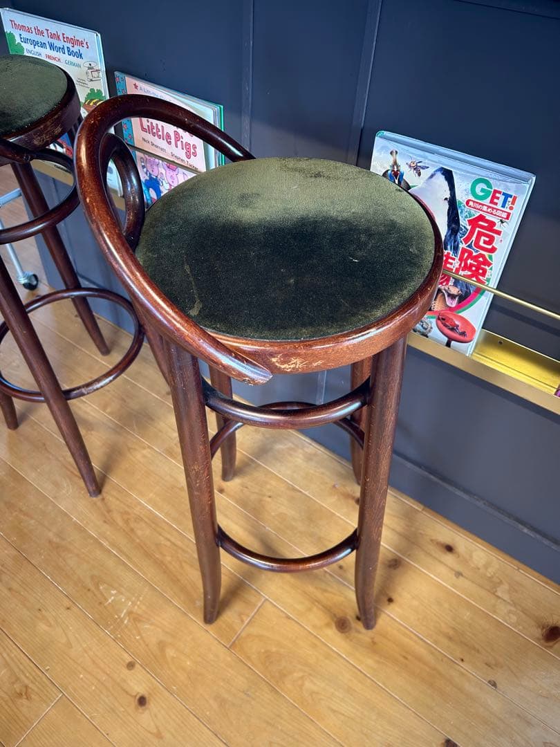 秋田木工 木製カウンターチェアモスグリーン アンティーク