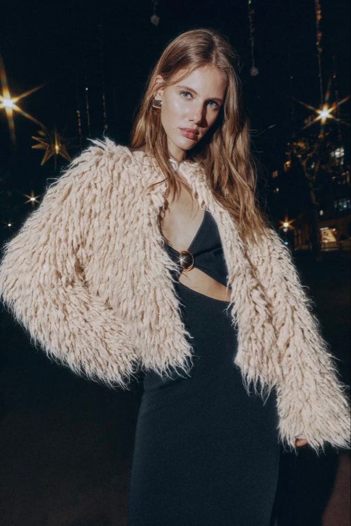 ZARA ブラッシュドフリンジニットジャケット M エクリュ 新品未使用