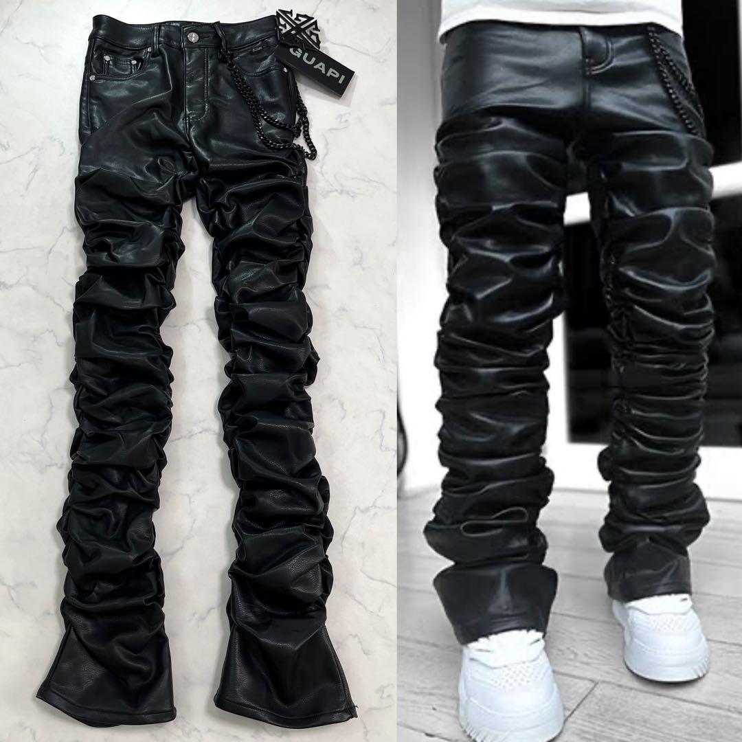 GUAPI グアピ オールブラック スーパースタックレザーデニム 新品 28