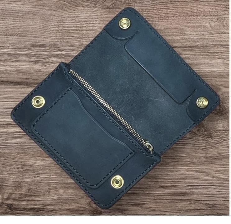 ②ミドルトラッカーウォレット/姫路レザー黒色/ホック真鍮/小判カン