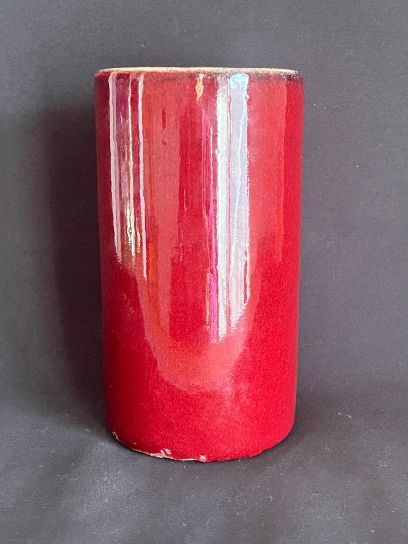 海】中国美術 清代期 辰砂釉 筆筒 骨董品 時代品 美術品