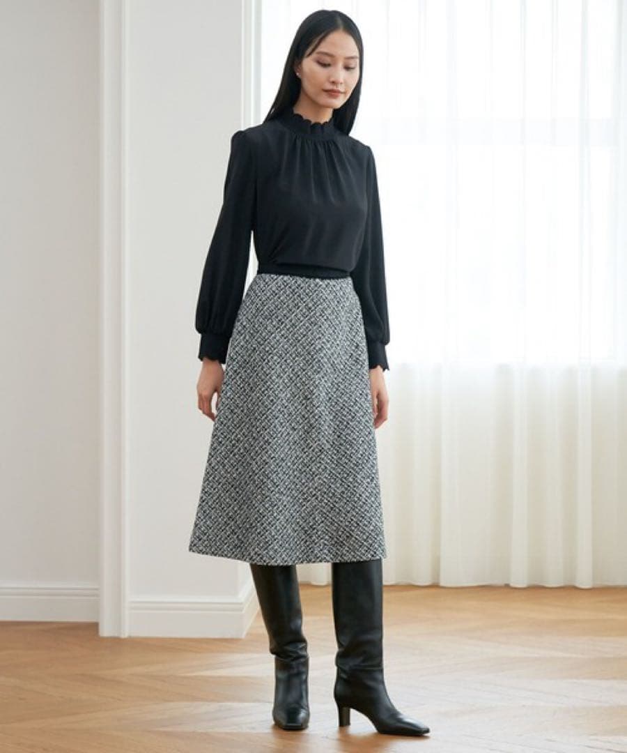 1342】アナイ モノトーンツィードスカート 白黒 36 - メルカリ