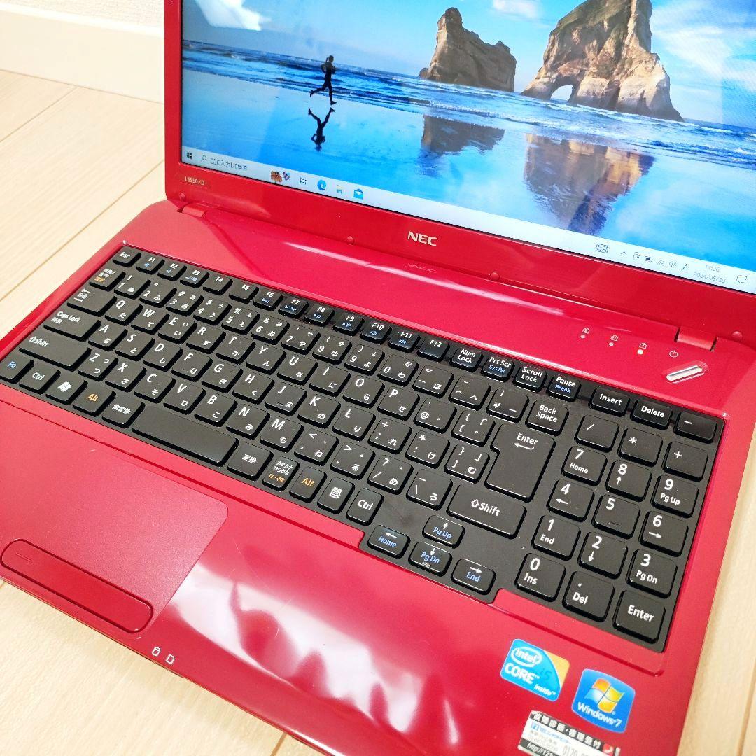 【良品】NEC オフィス ノートパソコン 赤 PC-LS550DS3ER