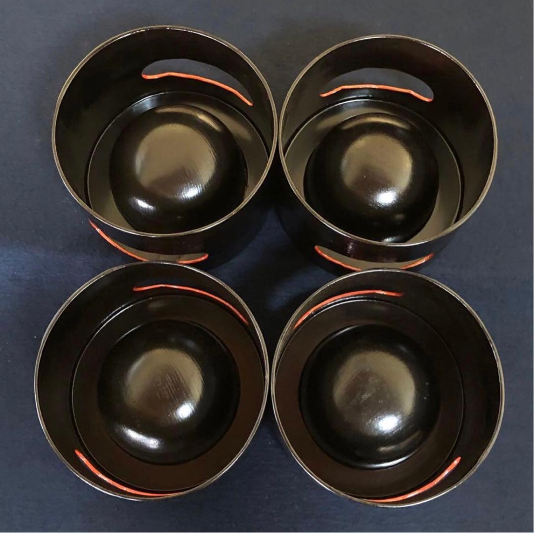 《R》黒塗内金 盃洗4客組 木製漆器 木箱 時代　251216お5