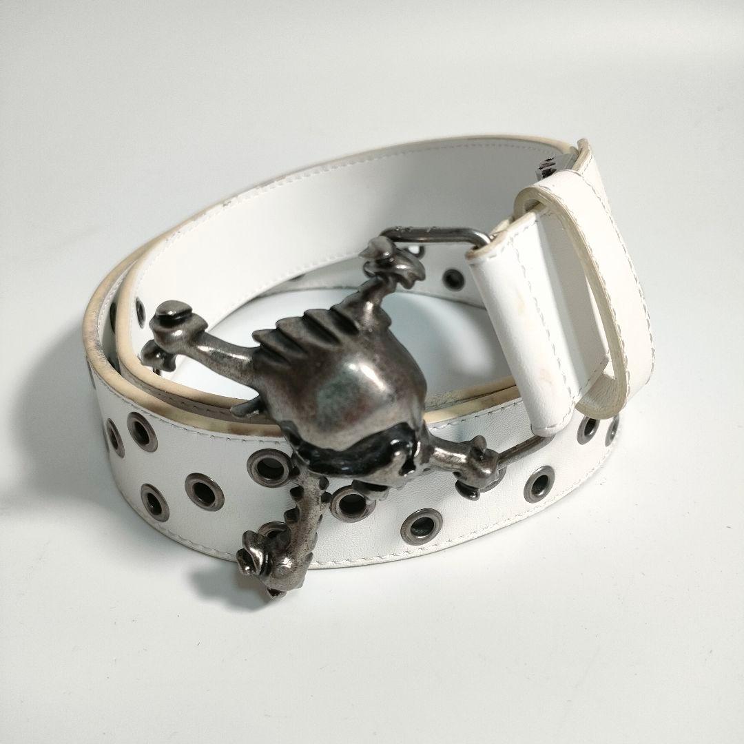 OAKLEY ゴルフ スカルバックル レザーベルト ホワイト 1 オークリー トップ式ベルト 白 スカルバックル メンズ ゴルフウェア