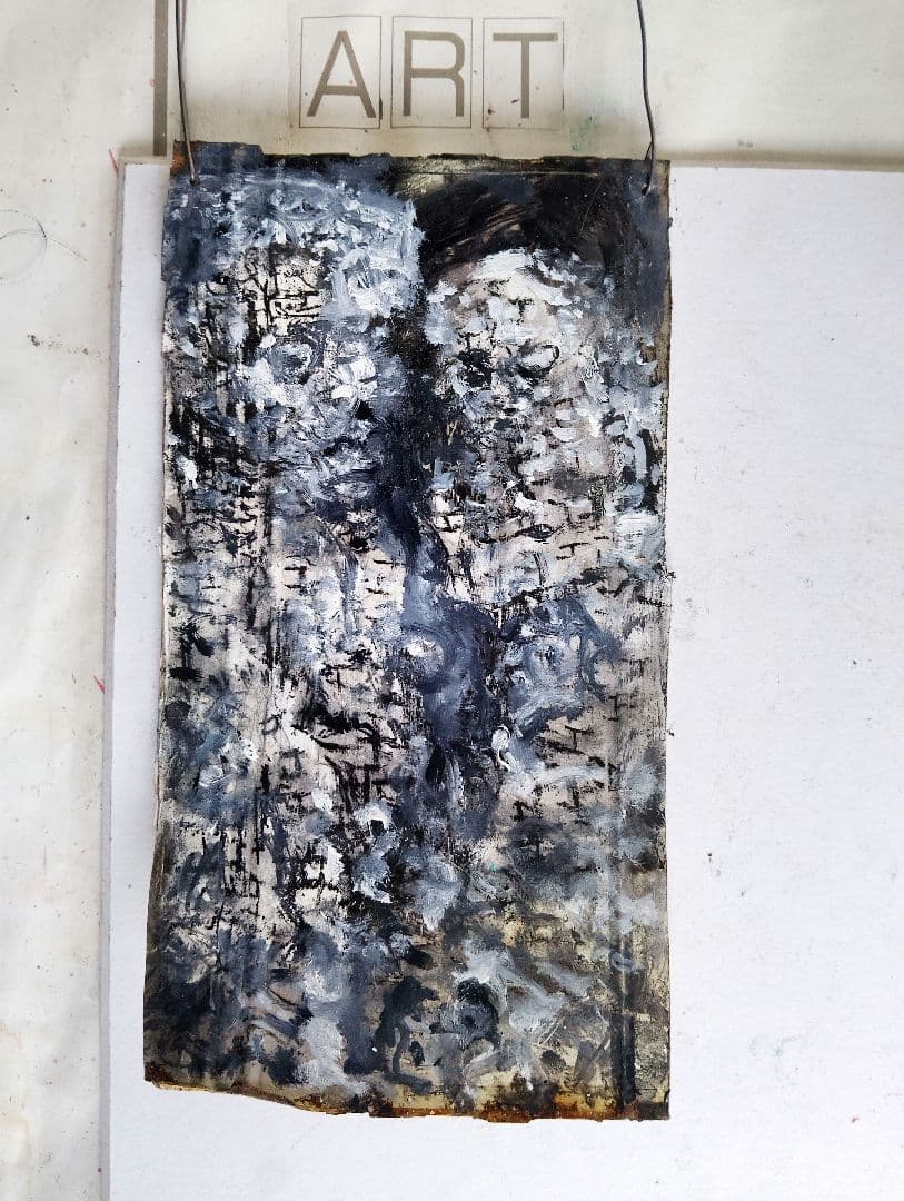 抽象油彩画 グレーと白 送料無料】スペイン 抽象絵画オリジナル キャンバス グレーと白の