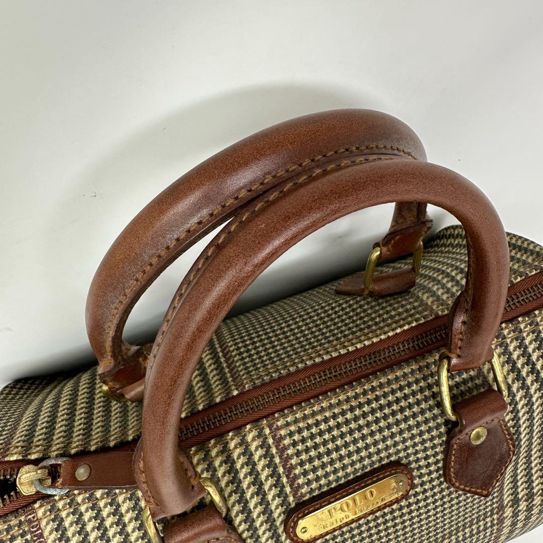 美品】 ポロラルフローレン ボストンバッグ ハンドバッグ 千鳥柄