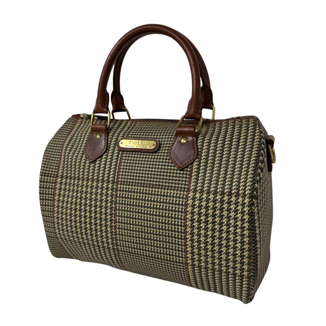 美品】 ポロラルフローレン ボストンバッグ ハンドバッグ 千鳥柄