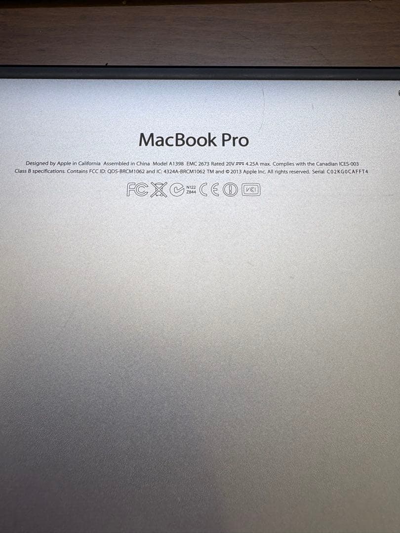 MacBook本体 Mac Book pro 15-inch(Early 2013)