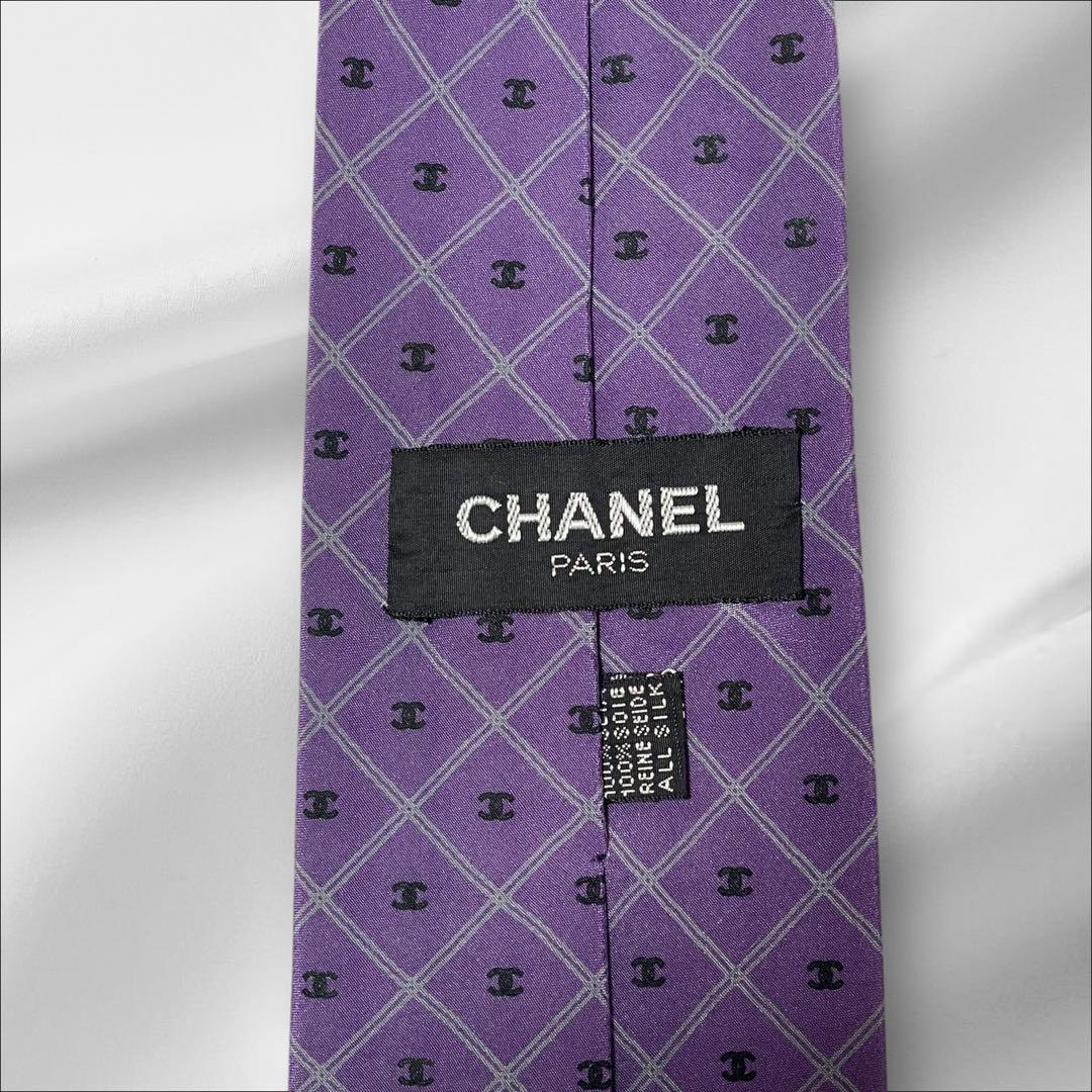 超美品】シャネル チェック 総柄 ロゴ ココマーク パープル 紫 黒