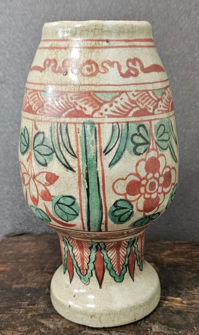 古代中国 明代～清代頃 古赤絵 天啓赤絵 四面花文様 広口壺 罐 花入れ