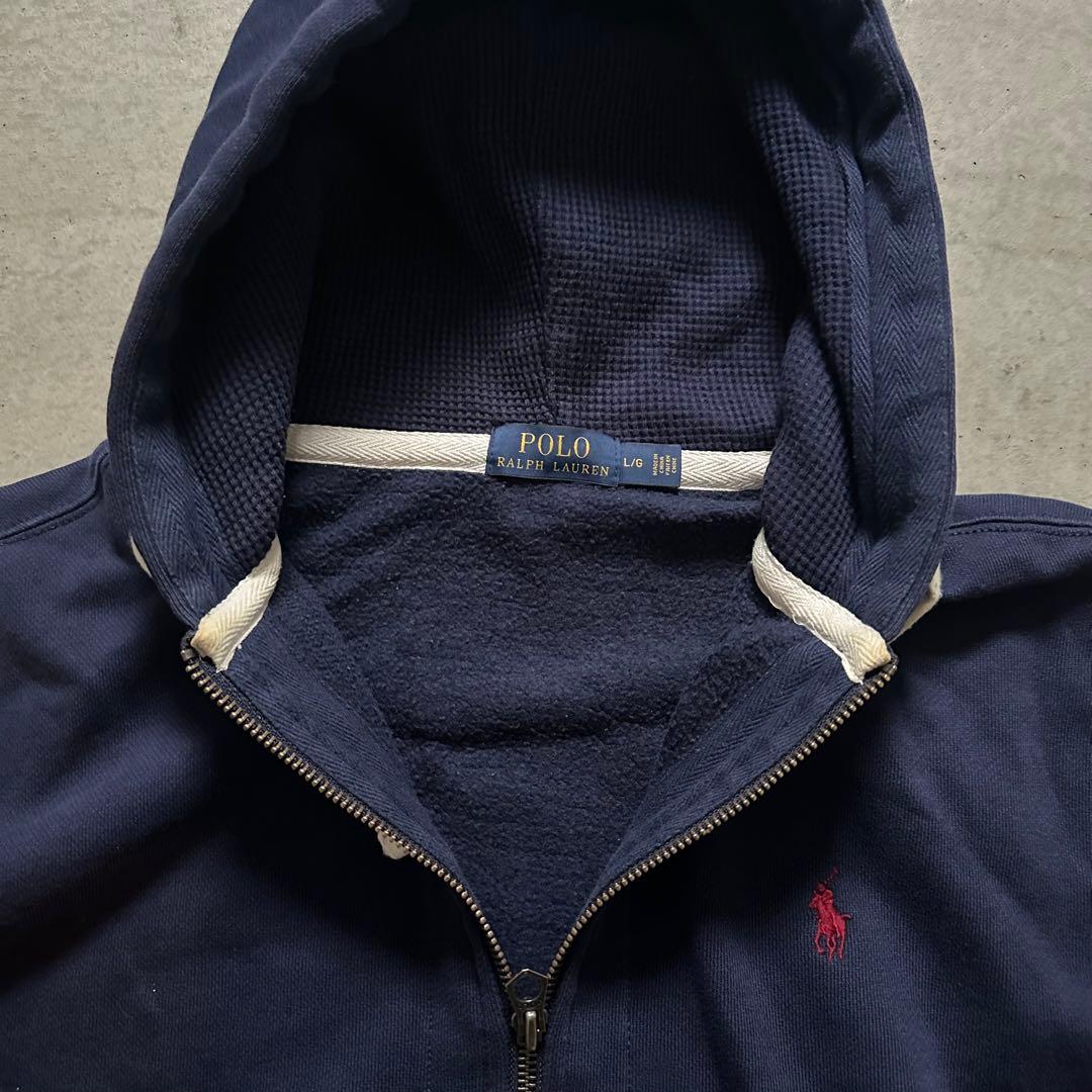 ラルフローレン ジップパーカー 裏サーマル ナス紺ネイビー Lサイズ
