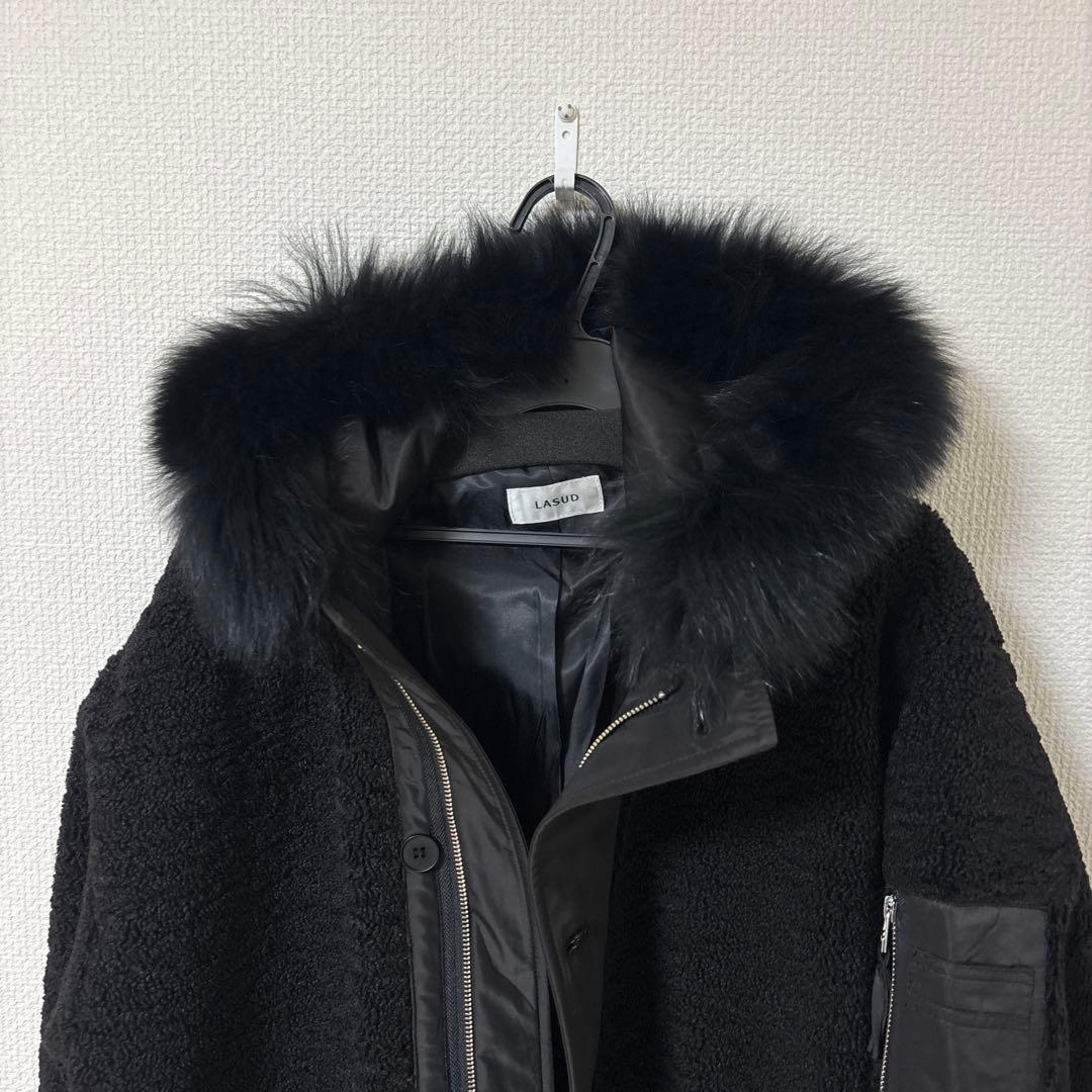 LASUD ファーボアコート ブラック 未使用品 サイズ9号 定価34000円