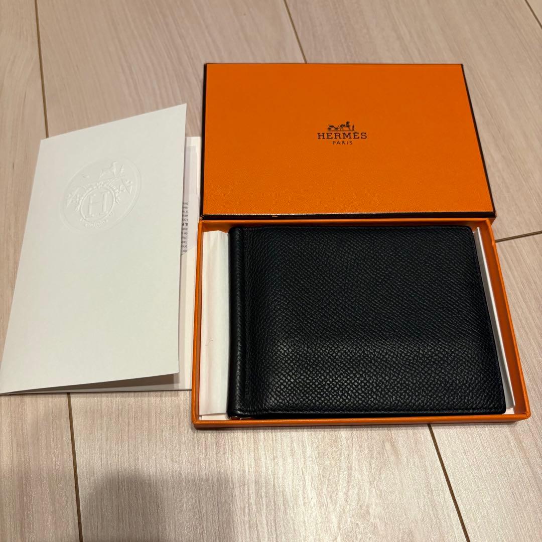 【希少品】HERMES エルメス マネークリップ ポーカー ブラック HERMES（エルメス） 二つ折り財布 ポーカーコンパクト Poker Compact