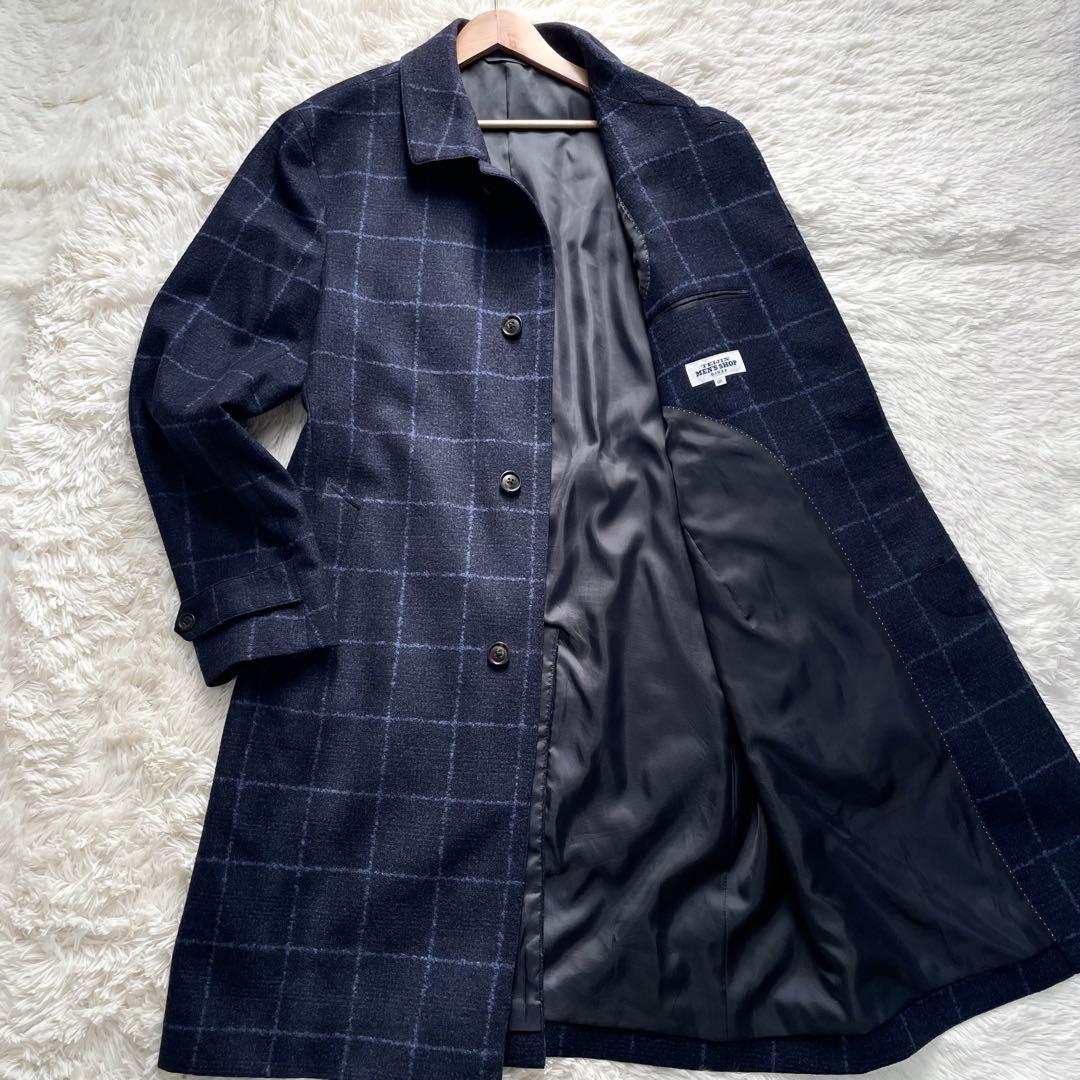 未使用級✨テイジン×ANGELICO生地　コート　チェック　近年モデル　紺　L miniministore（ミニミニストア） チェック柄 チェスターコート