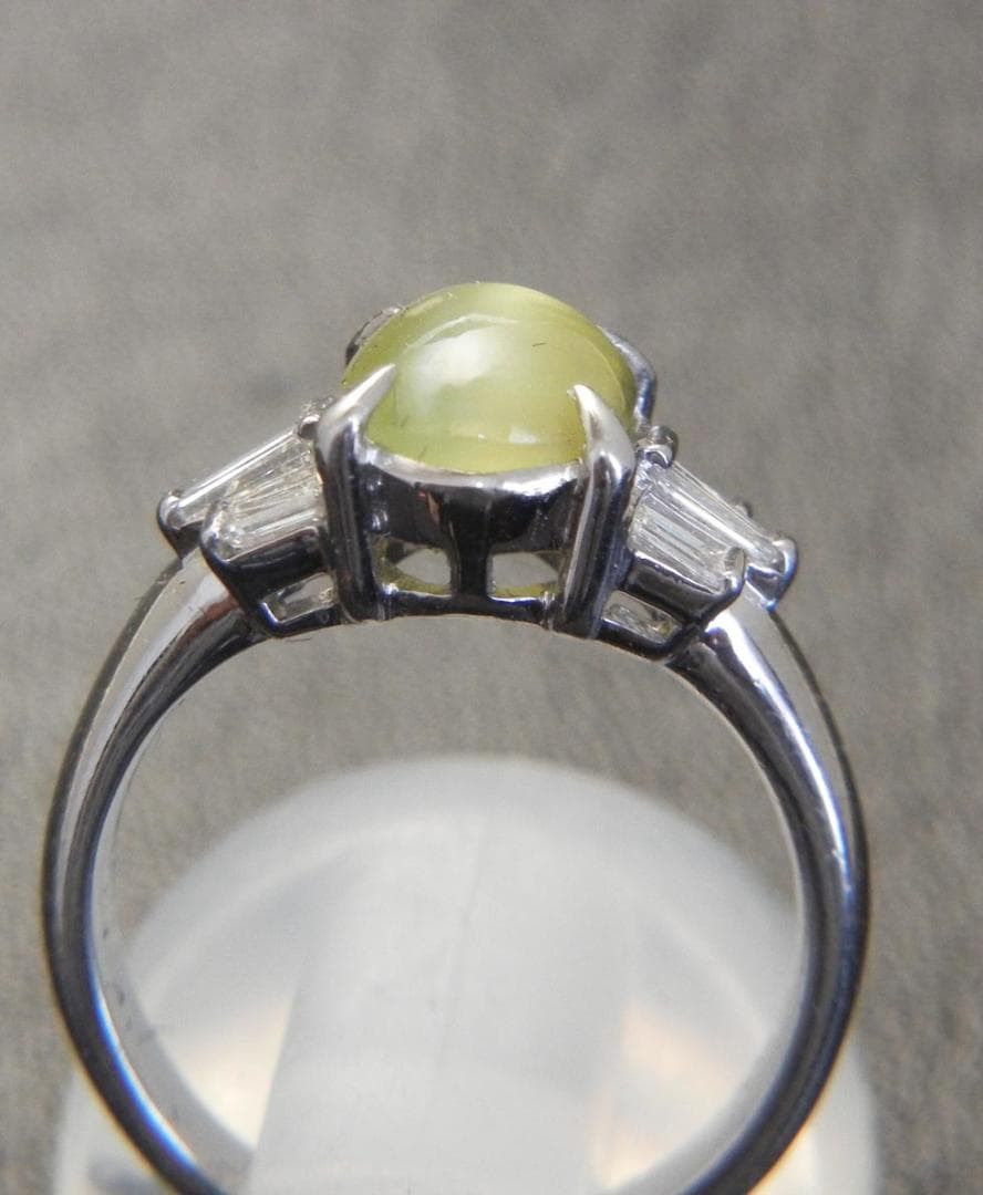 新品 プラチナPt900 キャッツアイ 3.0ct ダイヤ 0.38ct リング