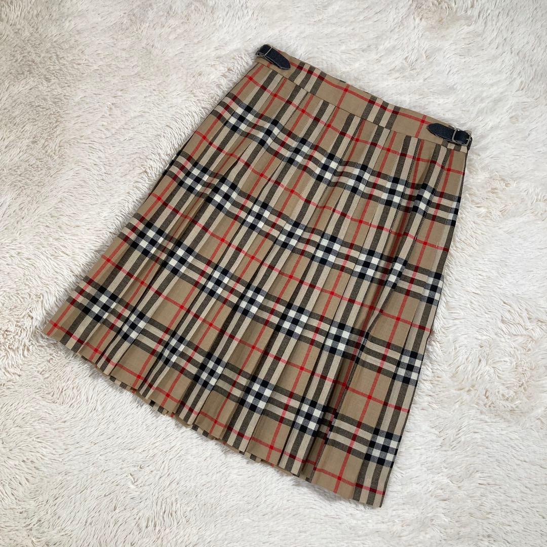 極美品 バーバリーズ プリーツ巻きスカート 2WAYノバチェック